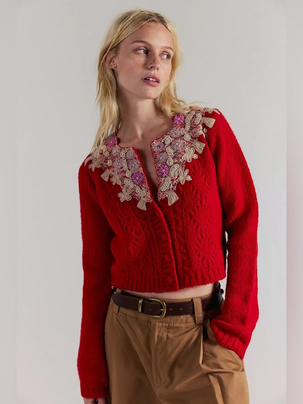 Free People Pixie Cardi in Red